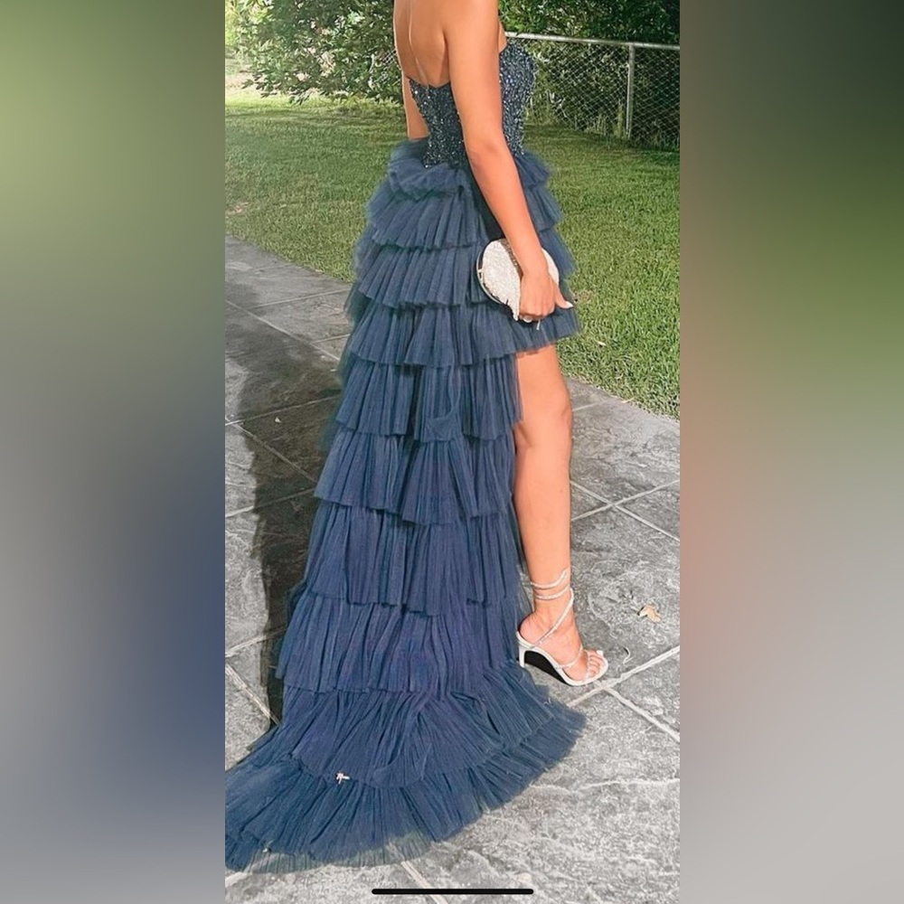 Chic Embossed Strapless Ruffle Long Dress from Jovani